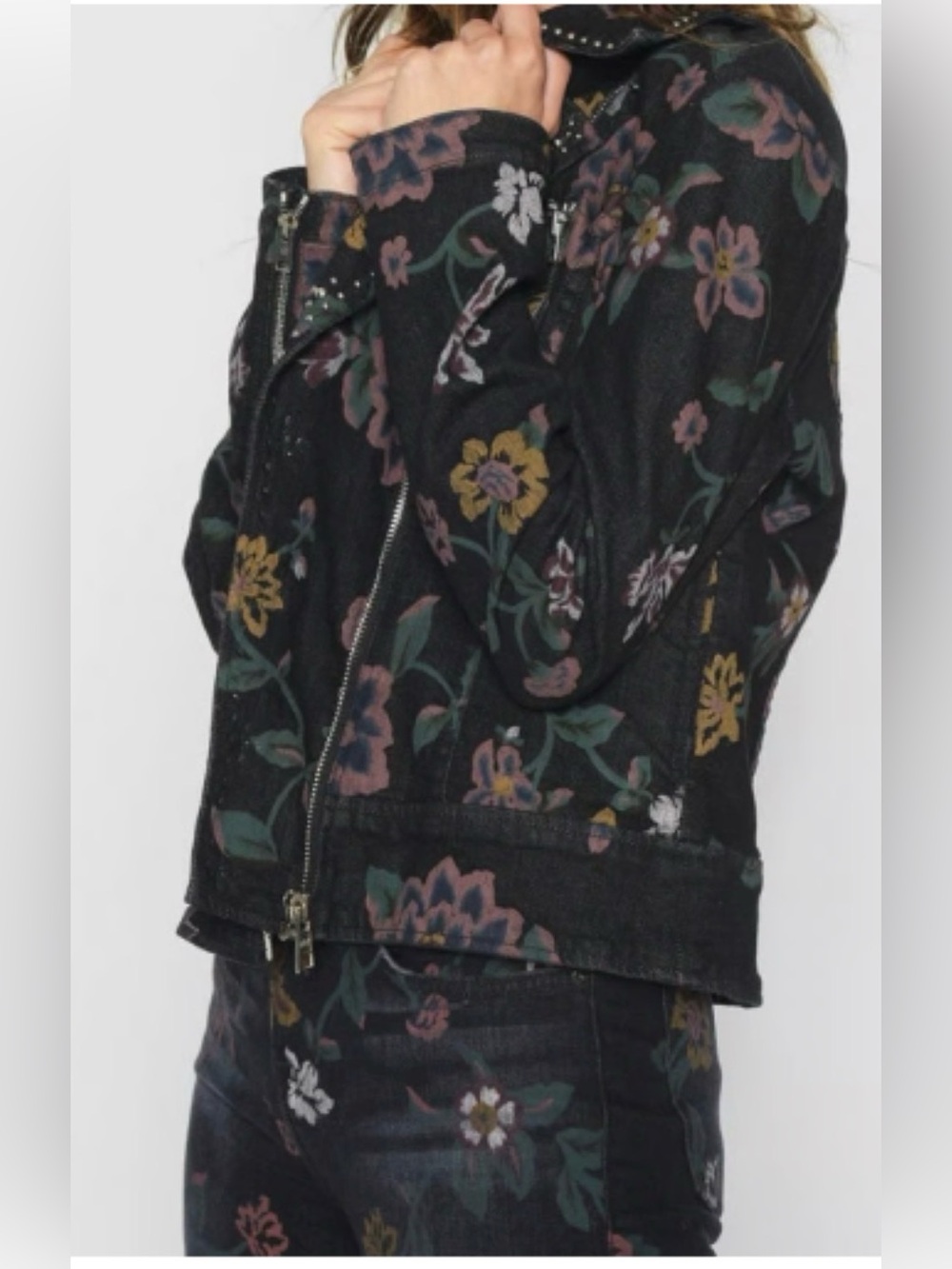 7 For All Mankind Black Floral Denim Jacket